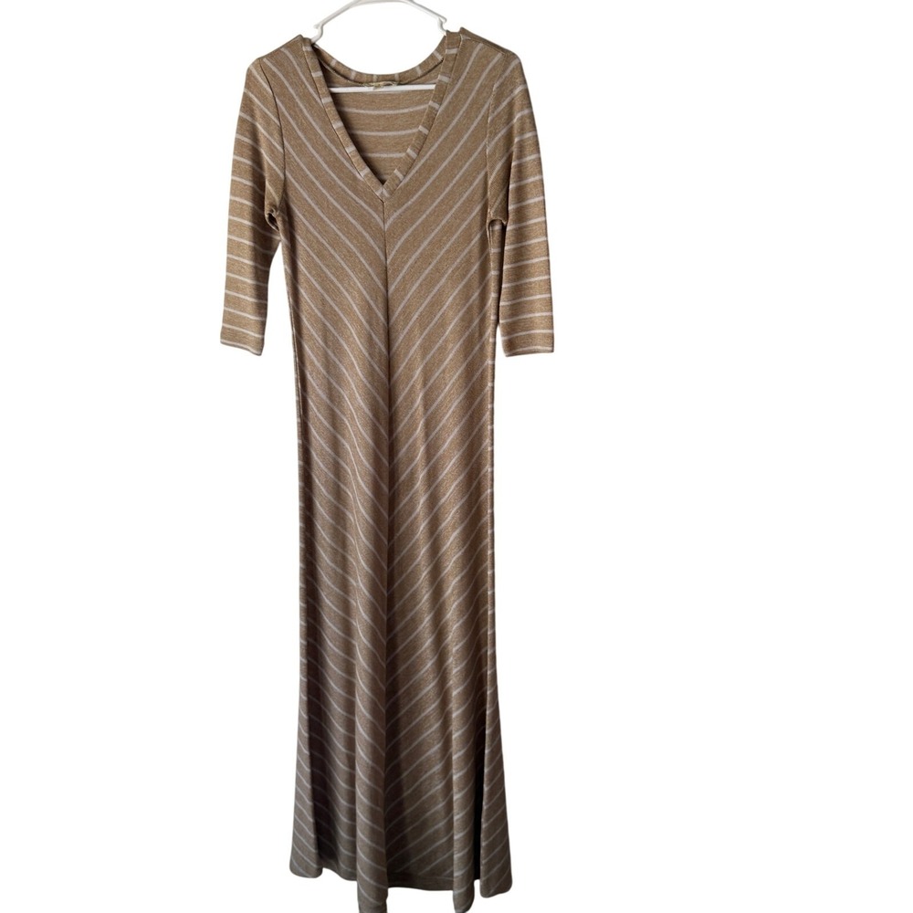 Nurture Tan White Striped Maxi Dress Small Tall Cottage Casual Summer Graduation